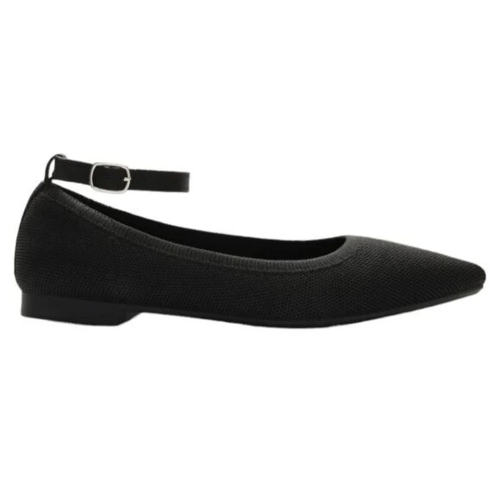 Burudani Black Knit Mary Jane Flats Women's Size 10 Comfort Slip-On Shoes Pointy